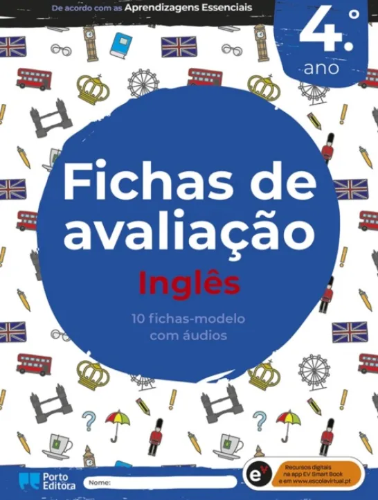 Fichas de Avaliação - Inglês - 4.º Ano -10 fichas-modelo com áudios