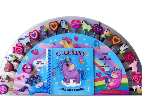 Os Unicórnios - Livro para Colorir com 20 Lápis + 20 Borrachas